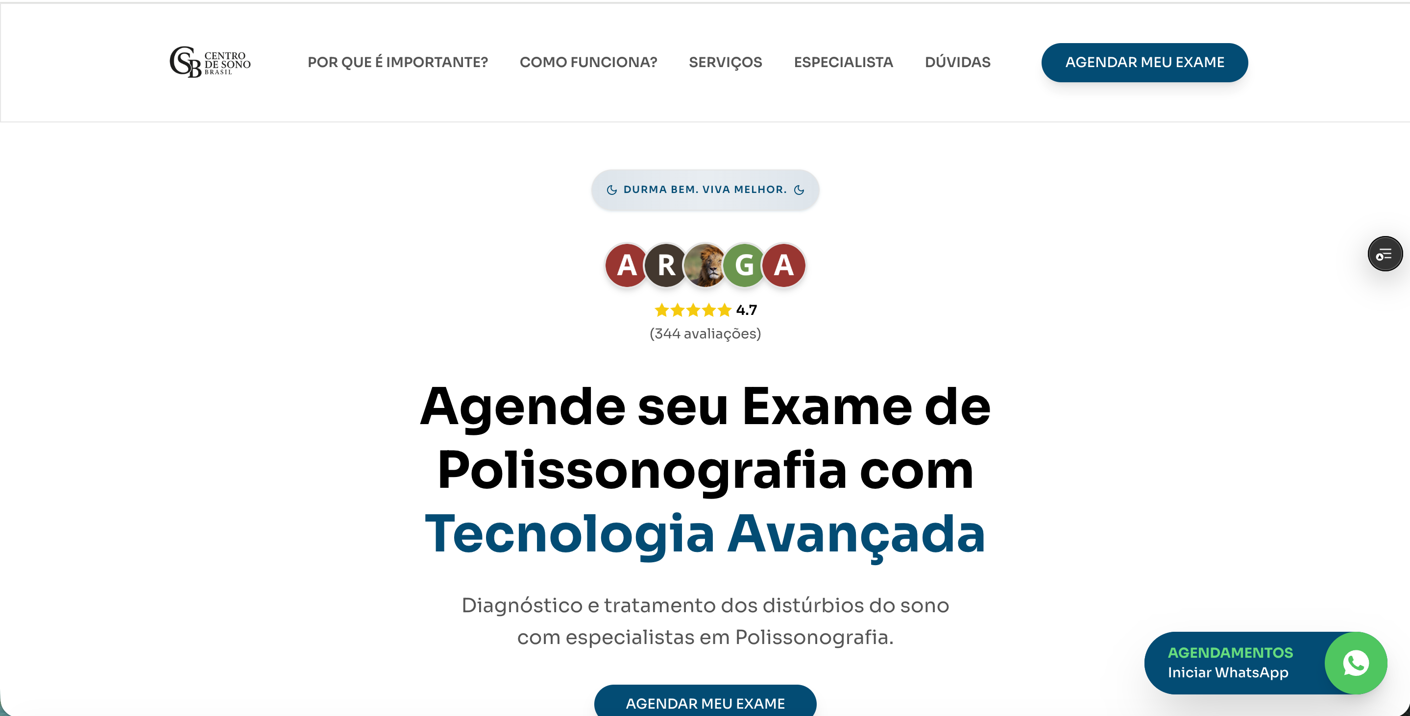 Exemplo de Landing Page - Centro de Sono Brasil